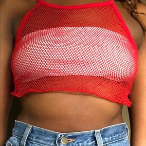 Red mesh crop top